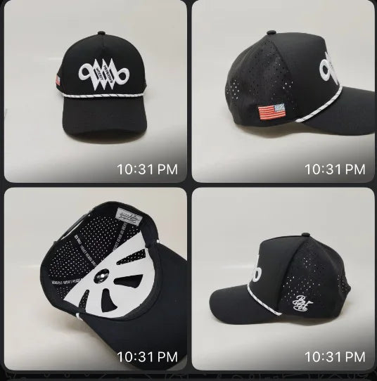 Woody Meadows Bats custom black hat shown from multiple angles
