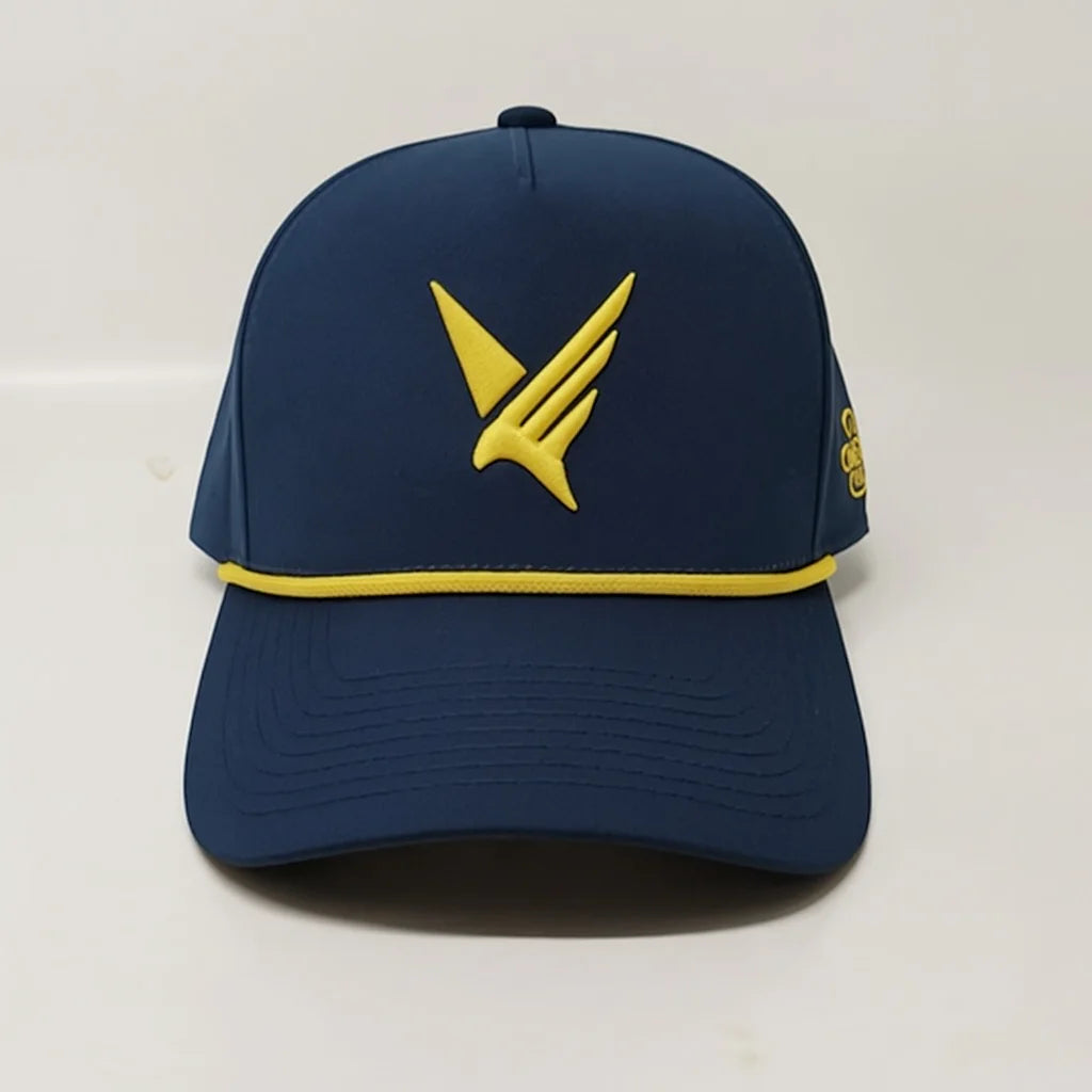 Priority Tax Relief navy and yellow custom hat with bird logo
